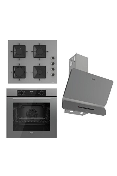 Ferre FLOWART-SILENTART Serisi Gri Set (SS208 + QBL63CPR +D082-SA ) - Emaye Izgara