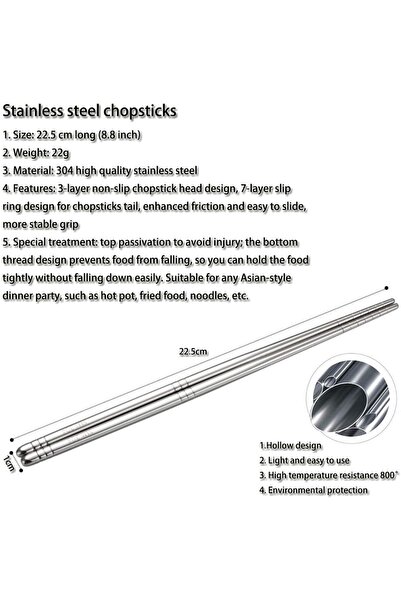 Tahtakale Dünyası Stainless Steel Chinese Chopstick Metal Chopstick Far East Cooking Spoon Fork Stick