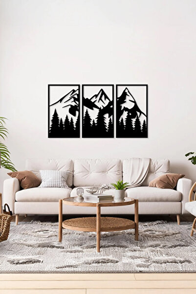 Artavessa 3 Parça Orman Dağlar Temalı Lazer Kesim Mdf Tablo Seti - Model 4