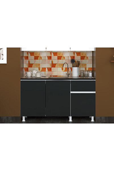 Fly Mobilya 150 CM POYRAZ MUTFAK ALT MODÜL ANTRASİT EVYELİ