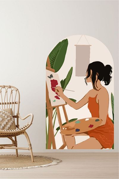 Piksel Grafik Artistic Woman Wall Sticker - Bohemian Wall Print