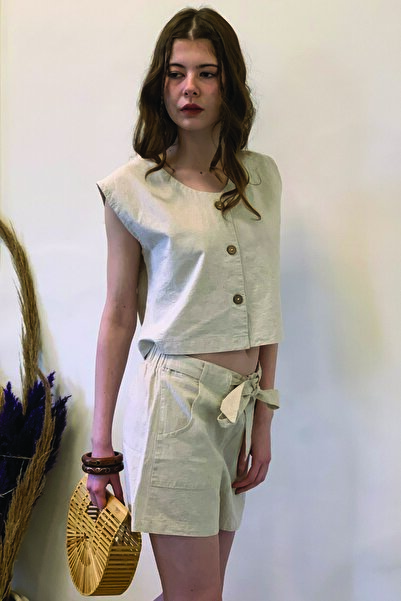 ARİNNASİDE Linen Blended Cotton Buttoned Vest