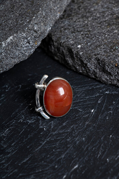 OSMANLI DOĞAL TAŞ Sertifikalı 10,1 gr Kırmızı Akik Taşlı 925 Ayar Gümüş Yüzük