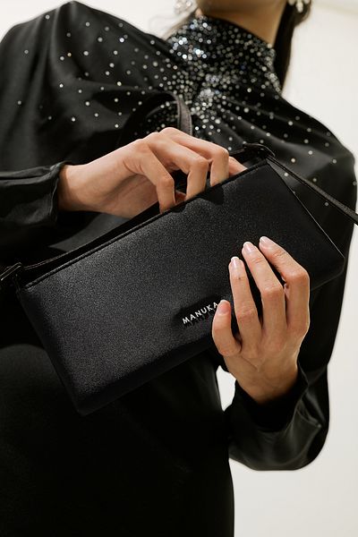 Manuka Satin Mini Baguette Evening Bag Black