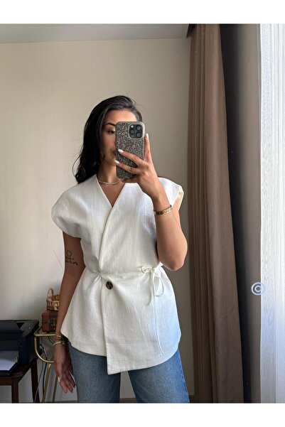 Butik Yelek Bağlama detaylı Ekru
