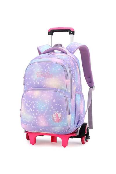 huitich Pastel Galaxy Six-Wheel Trolley School Bag in Purple