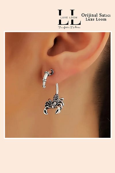 Luxe Loom Zarafetin Işıltısı Non-Tarnish Steel Silver Color Scorpion Earrings 001