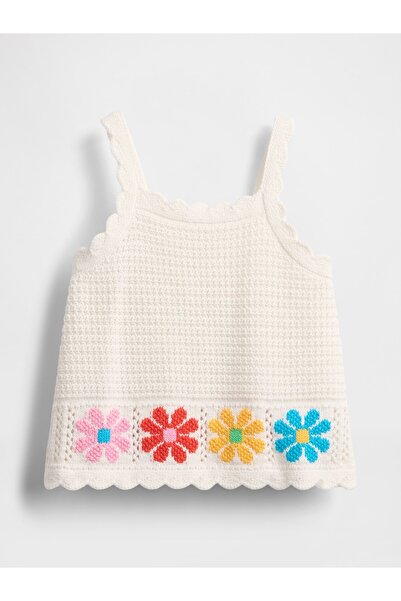 GAP Kız Bebek Kırık Beyaz Dantel Kenarlı Bluz