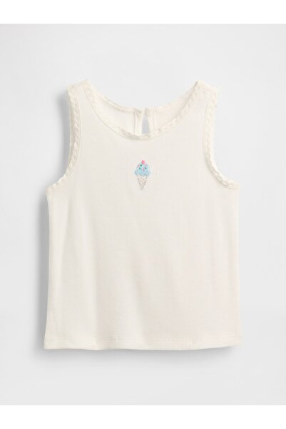 GAP Kız Bebek Beyaz Fitilli İşlemeli Atlet