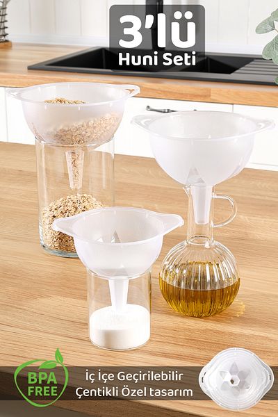 Meleni Home Funnel Set of 3 - Nestable Stackable 3 Size Funnel Set