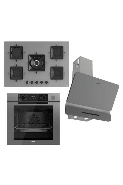 Ferre STEAMART-FRYART-SILENTART Serisi Gri Set (SS038 + QEP64CPR +D082-SA ) - Döküm Izgara / 75 cm O