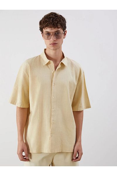 LC Waikiki Xside Beige Comfortable Fit Short Sleeve Linen Look Men's Shirt