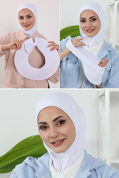 Aisha's Design 3-Piece Plug-In Bonnet, Visor and Hat Set Hijab, St-1P