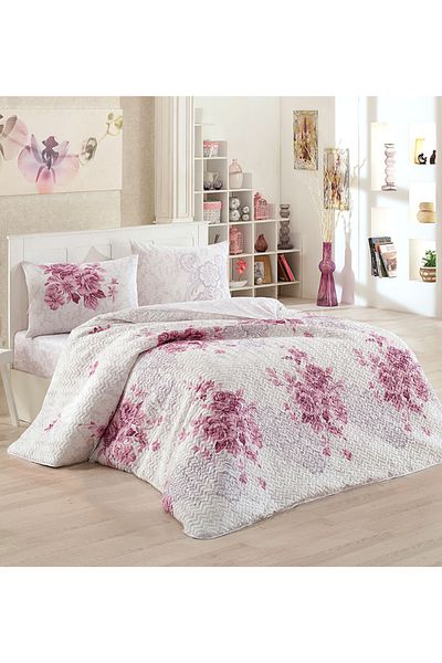 Kristal By Taç Crystal Flower Patterned Four Seasons Quilted Single Quilt Can Be Placed Duvet Cover Set