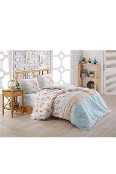 Kristal By Taç Crystal Turquoise Four Seasons Quilted Single Quilt Can Be Placed Duvet Cover Set