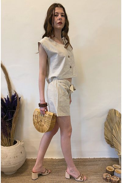 ARİNNASİDE Linen Blended Cotton Buttoned Vest