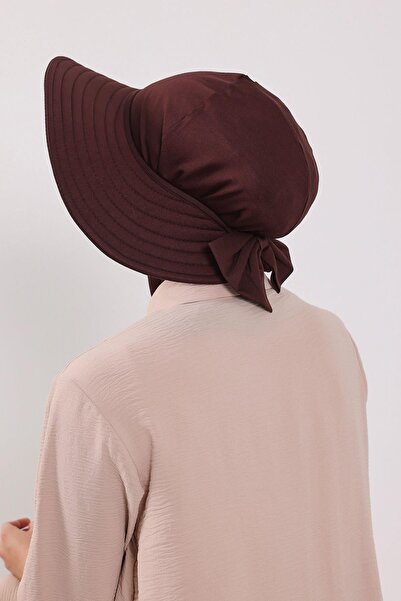 Aisha's Design 3-Piece Snap-On Bonnet, Visor and Hat Set, Hijab, St-1P, Brown