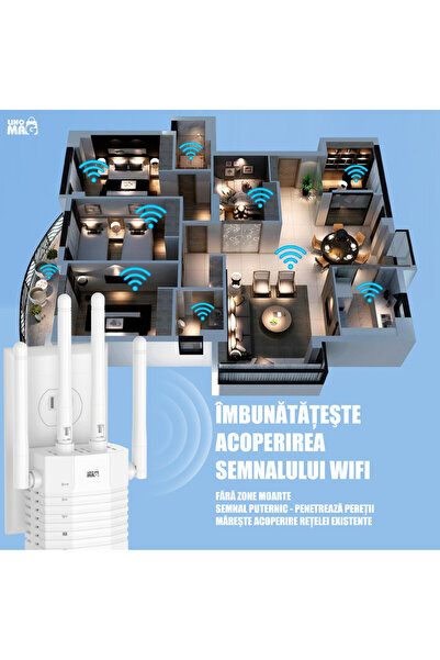 Linomag WiFi Signal Amplifier Linomag®, Dual Band 2.4/5GHz, 4 Antennas, 1200Mbps, 2 LAN, 240m², White