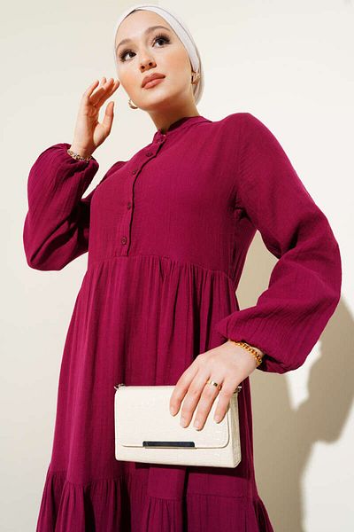 TrendParis Half Buttoned Judge Collar Muslin Dress