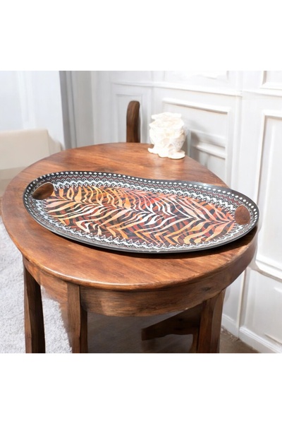 Form Desenli Oval Melamin Tepsi 53x35 cm – Kırılmaz, Dayanıklı Sunum Tepsisi