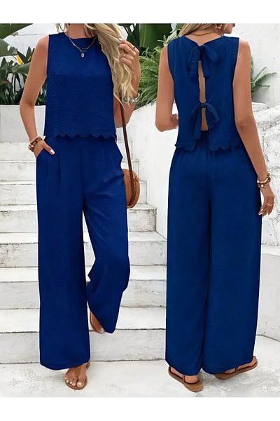 soBasic Frenchy 2 Pieces Women's Solid Color Sleeveless Tank Top and Pants Suit Daily Wear Comfortable Fashionable