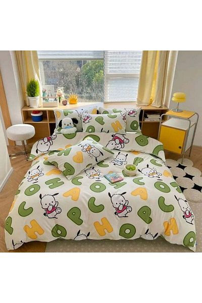 Five Store Double bed linen with elastic cover, Pochacco, ranforce cotton, multicolor, 4 pieces