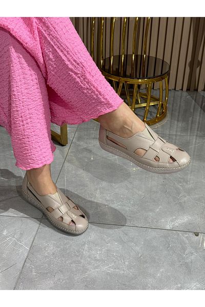 DERİ KABUSU Genuine Leather Transparent Sole Women's Ballerina Shoes 4139