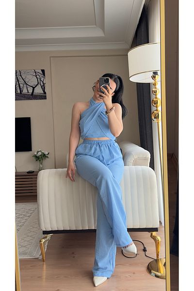 SANDY FASHİON Halter-Neck Linen Suit