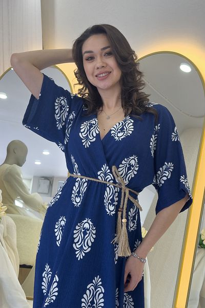 the ZKS Women's Patterned Bat Sleeve Summer Midi Dress Laicvert, White, Blue Floral