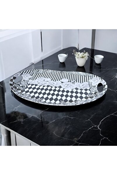 Form Desenli Oval Melamin Tepsi 53x35 cm – Kırılmaz, Dayanıklı Sunum Tepsisi