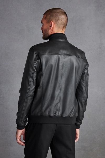 By Marki Marki Men's Black Genuine Leather College Jacket – Knitwear Collar & Cuffs, Zippered, Lined, 67 cm - 504322