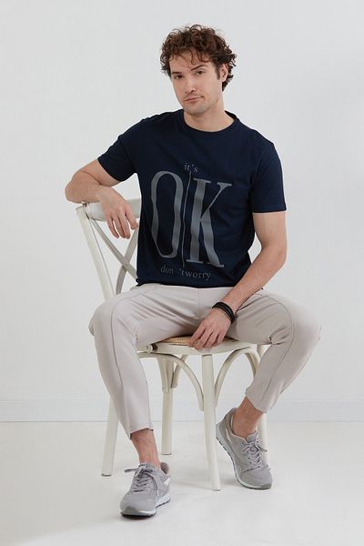 Fulla Moda Μπλουζάκι με λαιμόκοψη με στάμπα It`s Ok