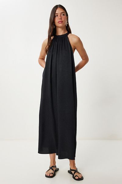Lovelyİstanbul Rochie lungă de vară cu guler Halter NEGRU LFG0011