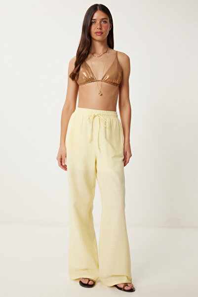 Lovelyİstanbul Loose Fit Linen Trousers Light Yellow Ldp0002