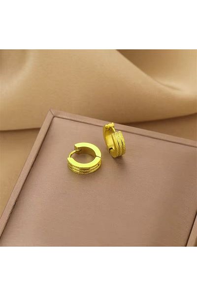 Siya Silver Non-Tarnish Steel 3-Stripe Sandy Minimal Hoop Earrings-1.3 cm
