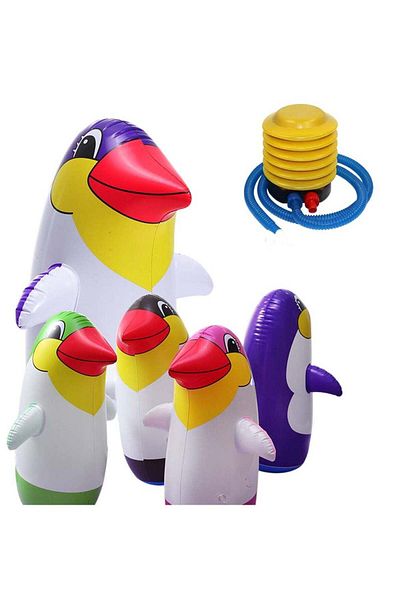 huitich 45cm Medium Inflatable Penguin Tumbler Cartoon Animal Boxing Toy with Foot Pump