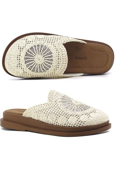 StWenn Closed Front Lace Knitted Lined Round Toe Daily Women's Slippers