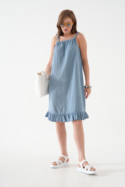 QAWWA Model de tendință pentru femei și șnur de tricotat pe umeri și țesătură de muselină și rochie casual de vară