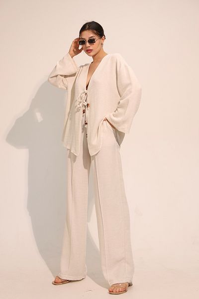 AURRARİ Tie-Up Linen Shirt and Pants Set
