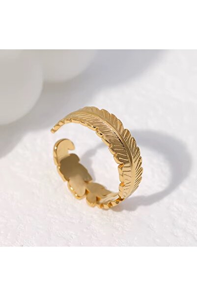 Siya Silver Kararmaz Çelik Keskin Yaprak Model Gold Renk Ayarlanabilir Kadın Yüzük