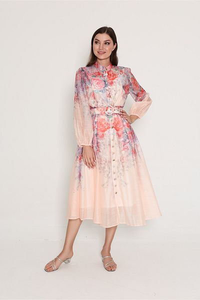 IKKXA Belted Flower Pattern Mid Length Dress
