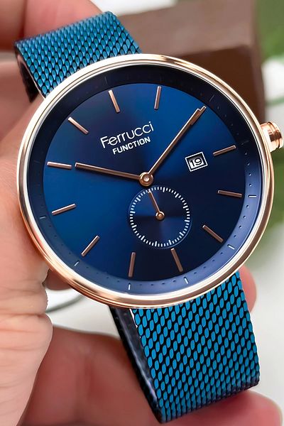 Ferrucci 3Atm Water Resistant Men's Wrist Watch, Steel Band & Special Design, Navy Blue Sdfer161