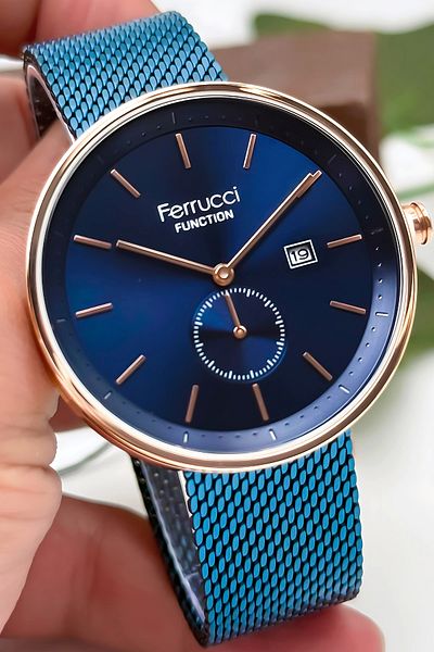 Ferrucci 3Atm Water Resistant Men's Wrist Watch, Steel Band & Special Design, Navy Blue Sdfer161