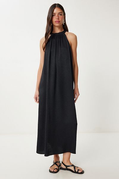 Lovelyİstanbul Rochie lungă de vară cu guler Halter NEGRU LFG0011