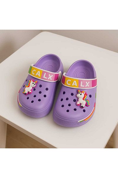 gigigiyim Unicorn Detailed Girls' Sandals-Slippers Purple