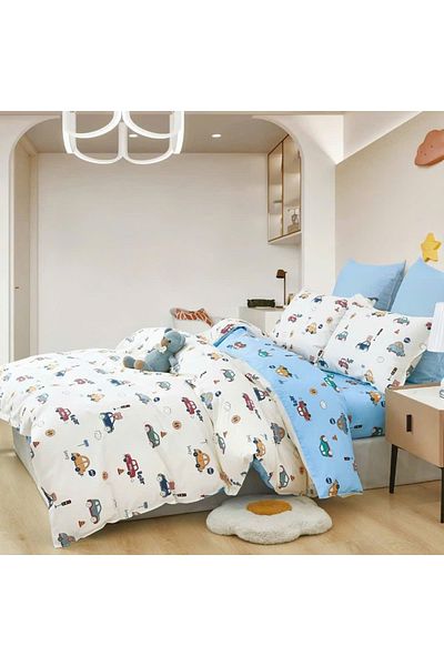 Five Store Lenjerie de pat matrimonial, Polis, bumbac ranforce, multicolor, 4 piese