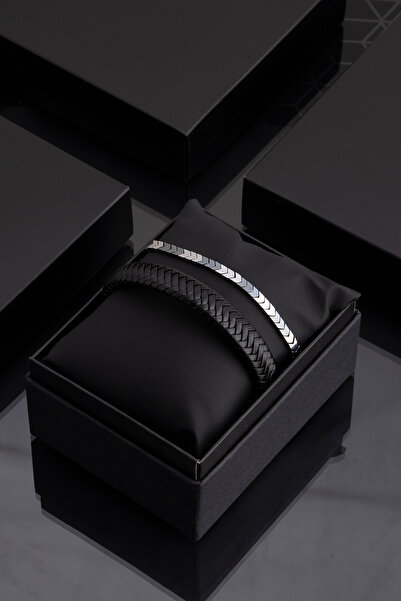 Sortie Aksesuar مجموعة أساور من الجلد الطبيعي والحجر الطبيعي المكرامية للرجال...