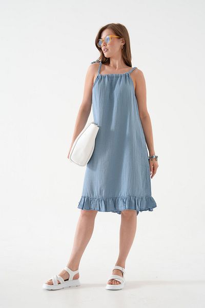 QAWWA Model de tendință pentru femei și șnur de tricotat pe umeri și țesătură de muselină și rochie casual de vară