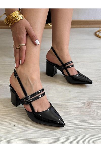 DERİ KABUSU Women's Heeled Shoes with Open Back Belt 487