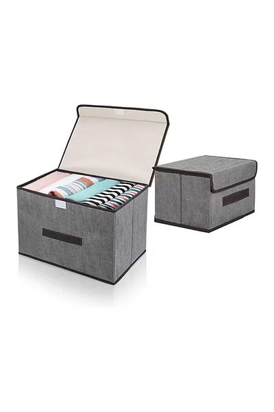 Primo Plus Pack Of 4 Foldable Storage Box With Lid (Grey)